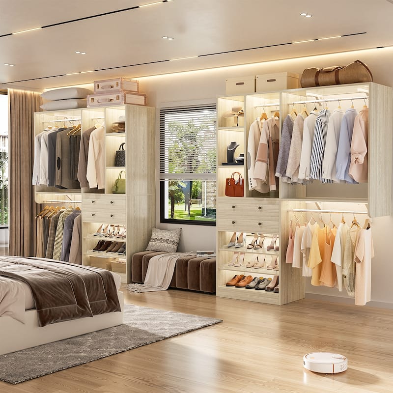 Grimm 5FT Small Closet System with Drawers, 60" Closet Organizer System with Reversible Hanging Shelving