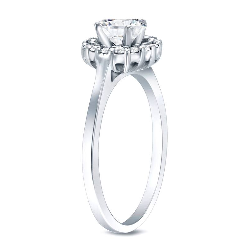 Auriya 14k Gold Round Halo Moissanite Engagement Ring 9/10ctw
