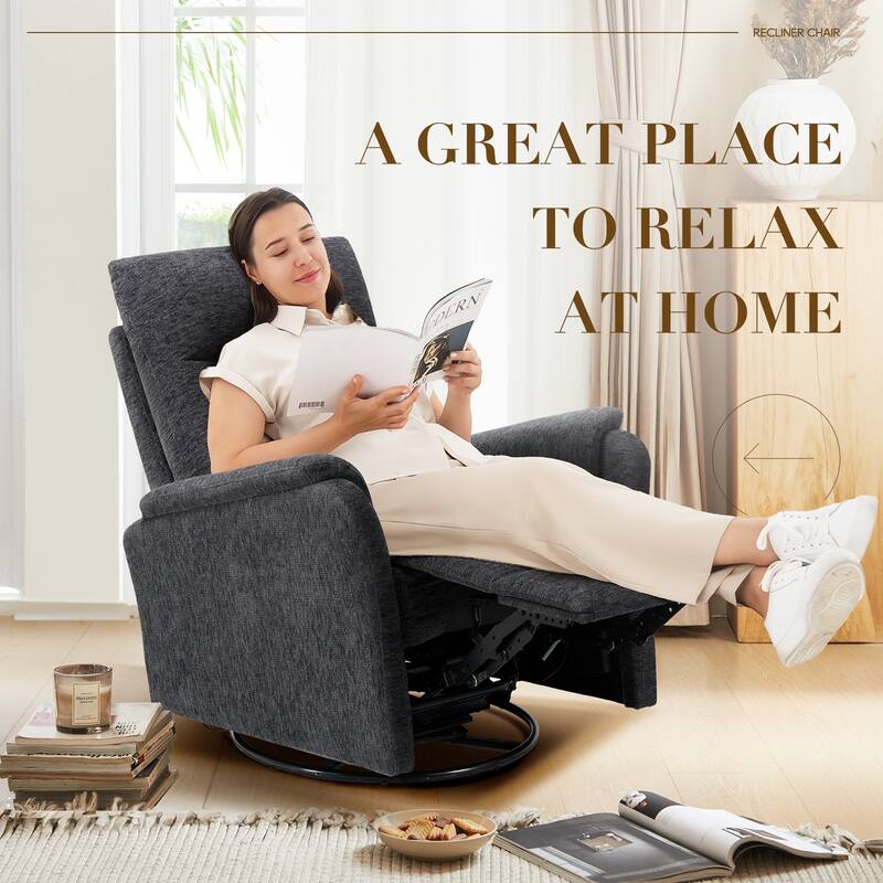 Fabric Recliner Sofa Chair - Swivel Rocking with XL Footrest - Single Seat for Living Room
