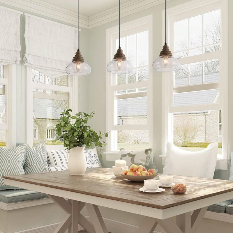 Modern Farmhouse 1-Light Wood Pendant Glass Lights for Kitchen Island