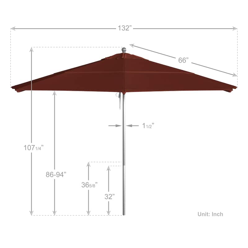 California Umbrella 11' Venture Series Patio Umbrella, Silver Aluminum Pole Fiberglass Ribs Pulley Lift Sunbrella