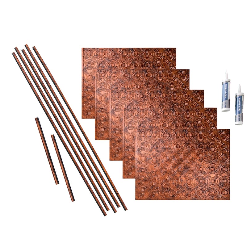 FASÄDE Lotus Decorative Vinyl Backsplash Panel - 15 Sq Ft Kit - Moonstone Copper