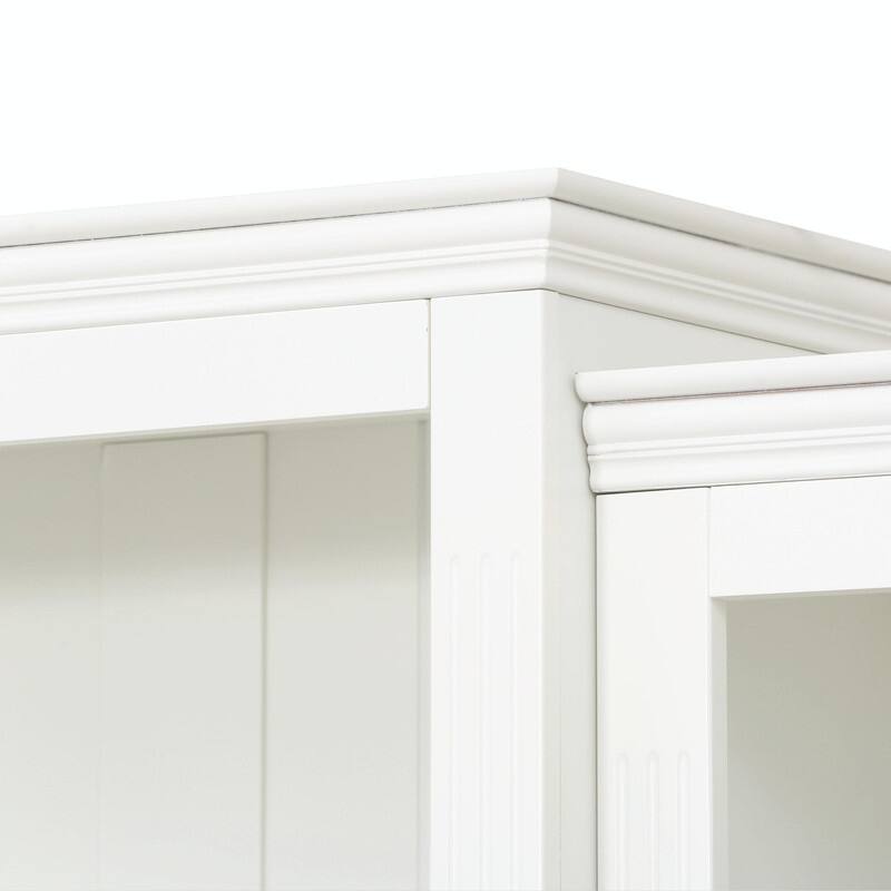 78.75" Farmhouse 4-Tier Display Bookcase with Dimmable LED Light, Glass Shelves & Storage Doors