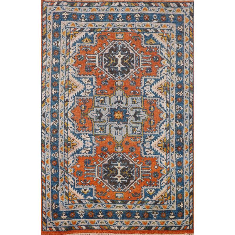 Geometric Heriz Serapi Oriental Foyer Rug Hand-Knotted Wool Carpet - 3'11"x 5'10"