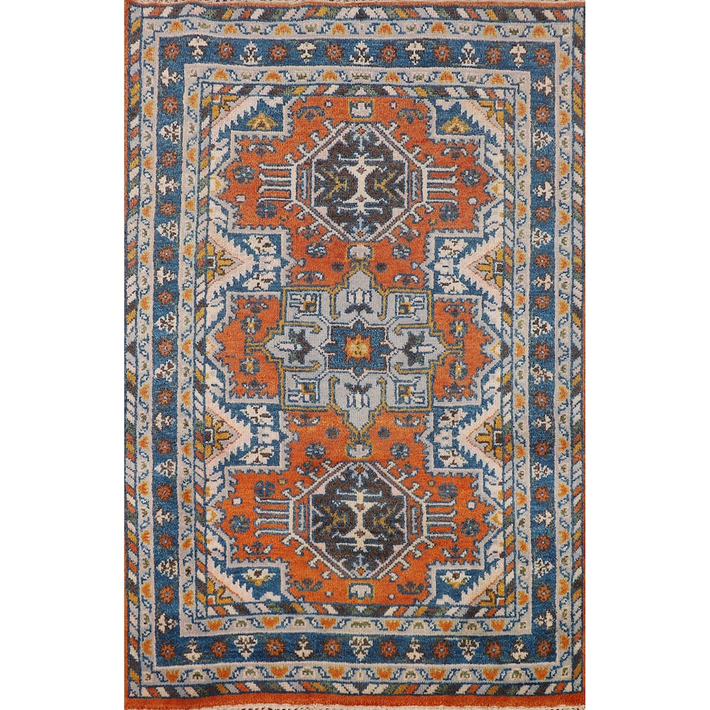 Geometric Heriz Serapi Oriental Foyer Rug Hand-Knotted Wool Carpet - 3'11"x 5'10"