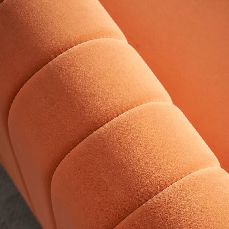 84.25''W Orange Velvet Sofa for Living Room