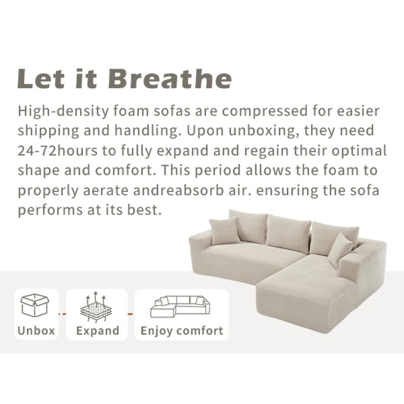 Roomfitters Modular Sectional Sofa L-Shape Cloud Couch with Oversized Right Facing Chaise, Memory Foam 2-Seat Sofa