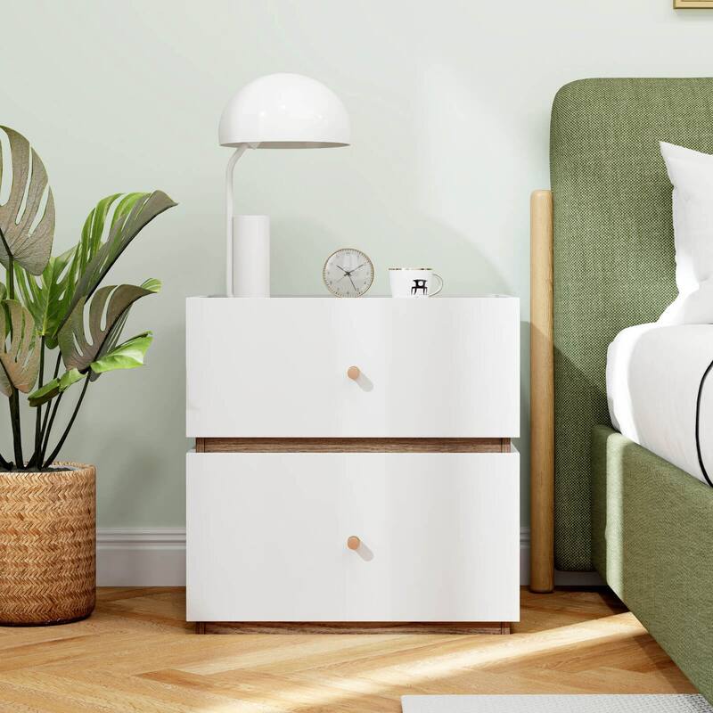 Costway 1/2 PCS 2-Drawer Nightstand Modern Bedside Table with Storag