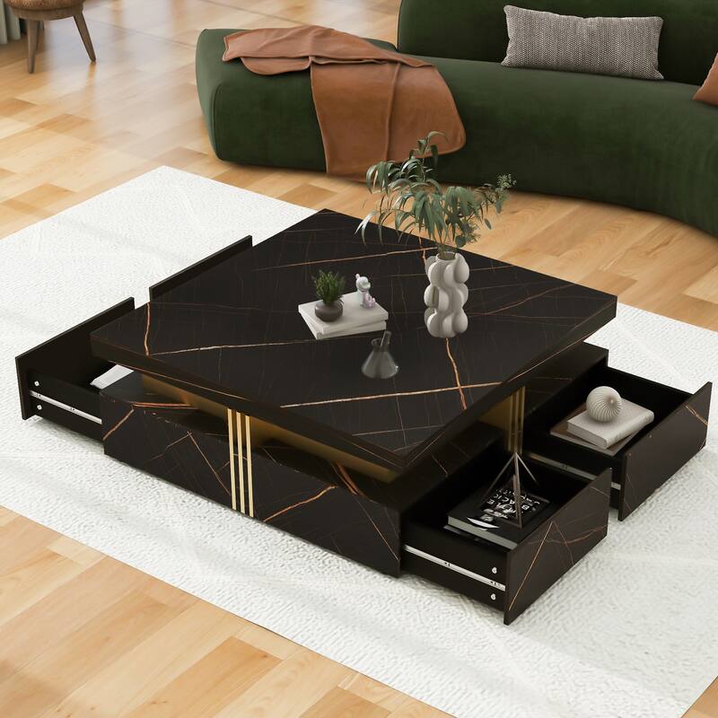 43.3" Modern Square Storage Coffee Table with 4 Drawers for Living Room