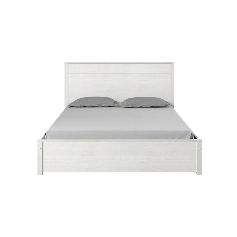 Luxury Solid Wood Bed - Coastal White Platform Queen Size Bed with Headboard & Footboard