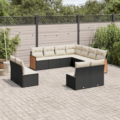 vidaXL Patio Sofa Set with Cushions Outdoor Conversation Furniture Poly Rattan