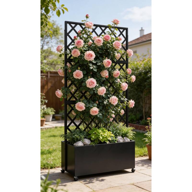 Galvanized Steel Raised Garden Bed, with Trellis & Privacy Screen