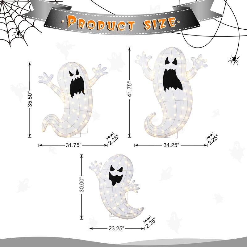 Glitzhome 3ft Lighted Halloween Ghosts Family Outdoor Décor with Warm white LEDs