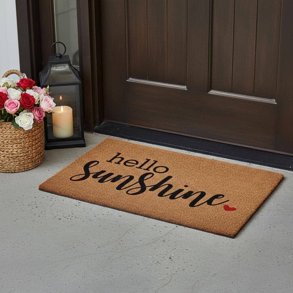 HomeRoots 17" X 29" Brown And Black Hello Sunshine Outdoor Coir Door Mat - 17.00' X '29.00