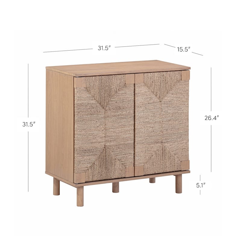 Nathan James Beacon Wood Accent Cabinet with Seagrass Doors and Adjustable Shelf