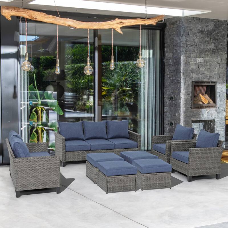 8-piece Outdoor Sectional Sofa Set Patio Furniture Set - Navy