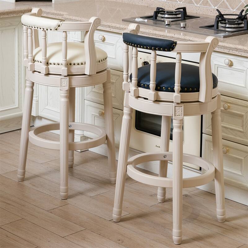 360°Swivel Leather Bar Stools with Wood Frame