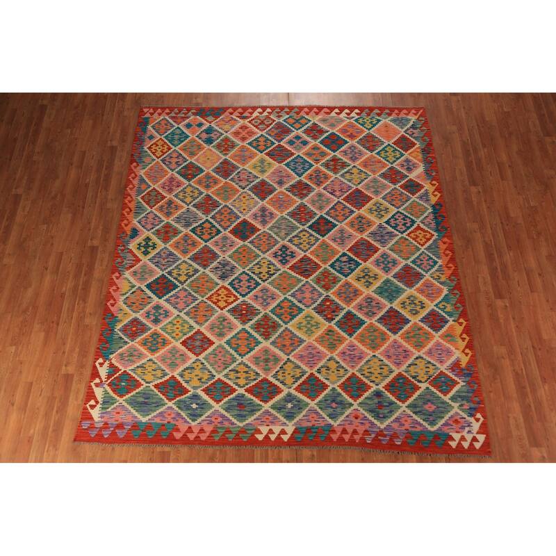 Reversible Kilim Oriental Area Rug Flatweave Wool Carpet - 7'11" x 9'8"