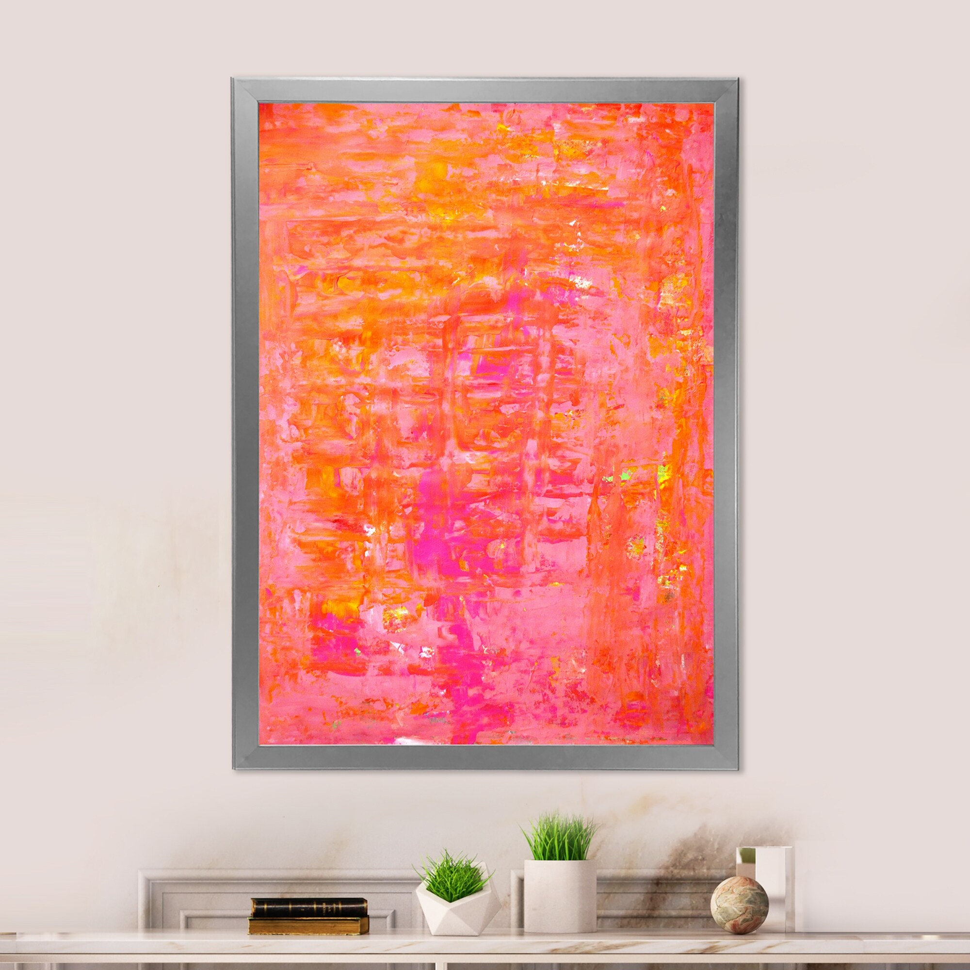Designart Orange Meets Pink Modern Art Framed Wall Decor for Contemporary Spaces-image