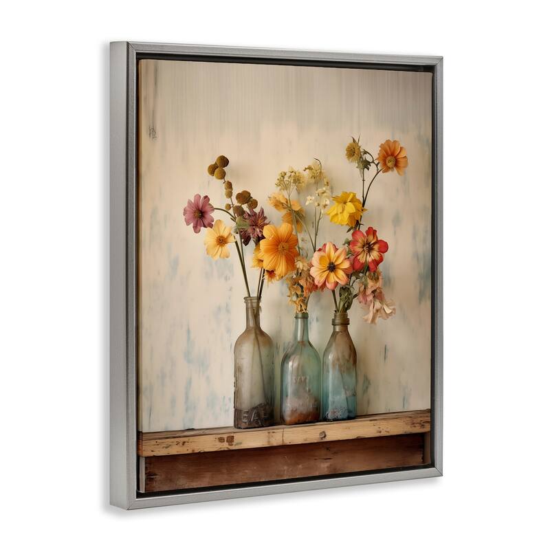 Stupell Rustic Spring Flowers Shelf Framed Floater Canvas Wall Art Design By Arlington Prints