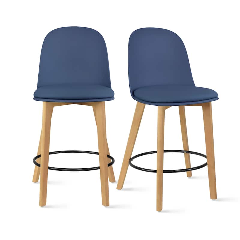Set of 2 Designer Eiffel Chairs Counter Stools With Backs Side Molded Shell Kitchen Office Dining Dowel Bar Patio - Cushion_Blue
