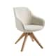 Art Leon Classical Swivel Office Accent Chair with Wood Legs - Oak Fishished Wood Legs - Off White Flannelette