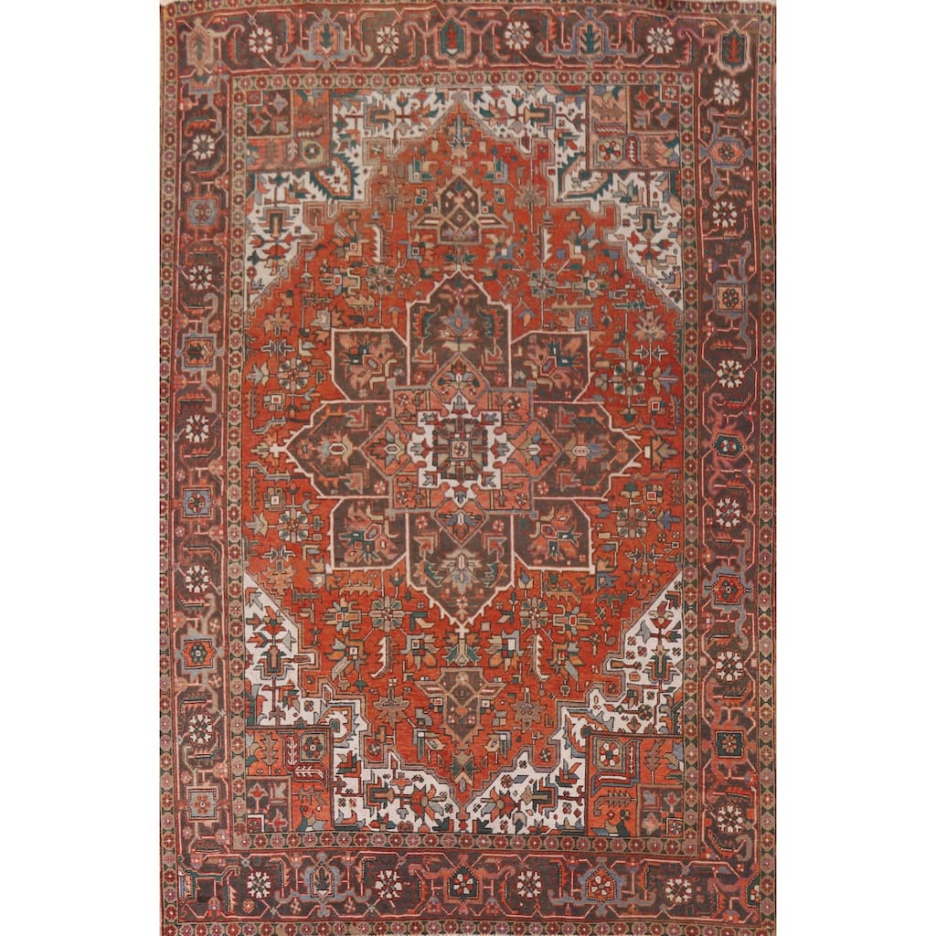 Hand Knotted Oriental 100% Wool Carpet Traditional Medallion Red Heriz Area Rug - 12' 8'' X 9' 9''