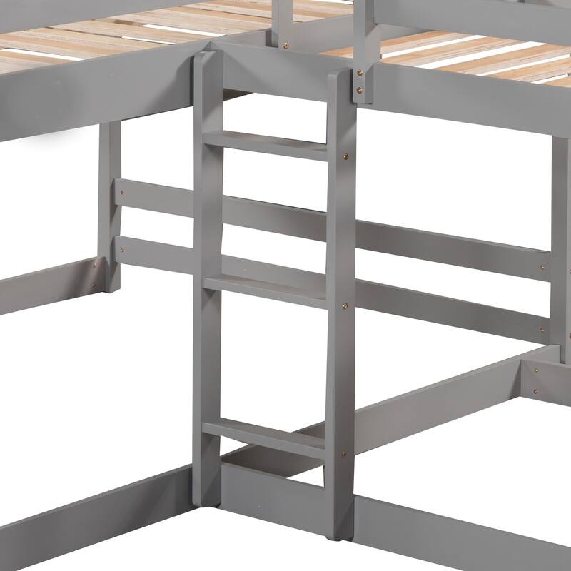 L-Shaped Bunk Bed with Slide, Full and Twin Size, Gray