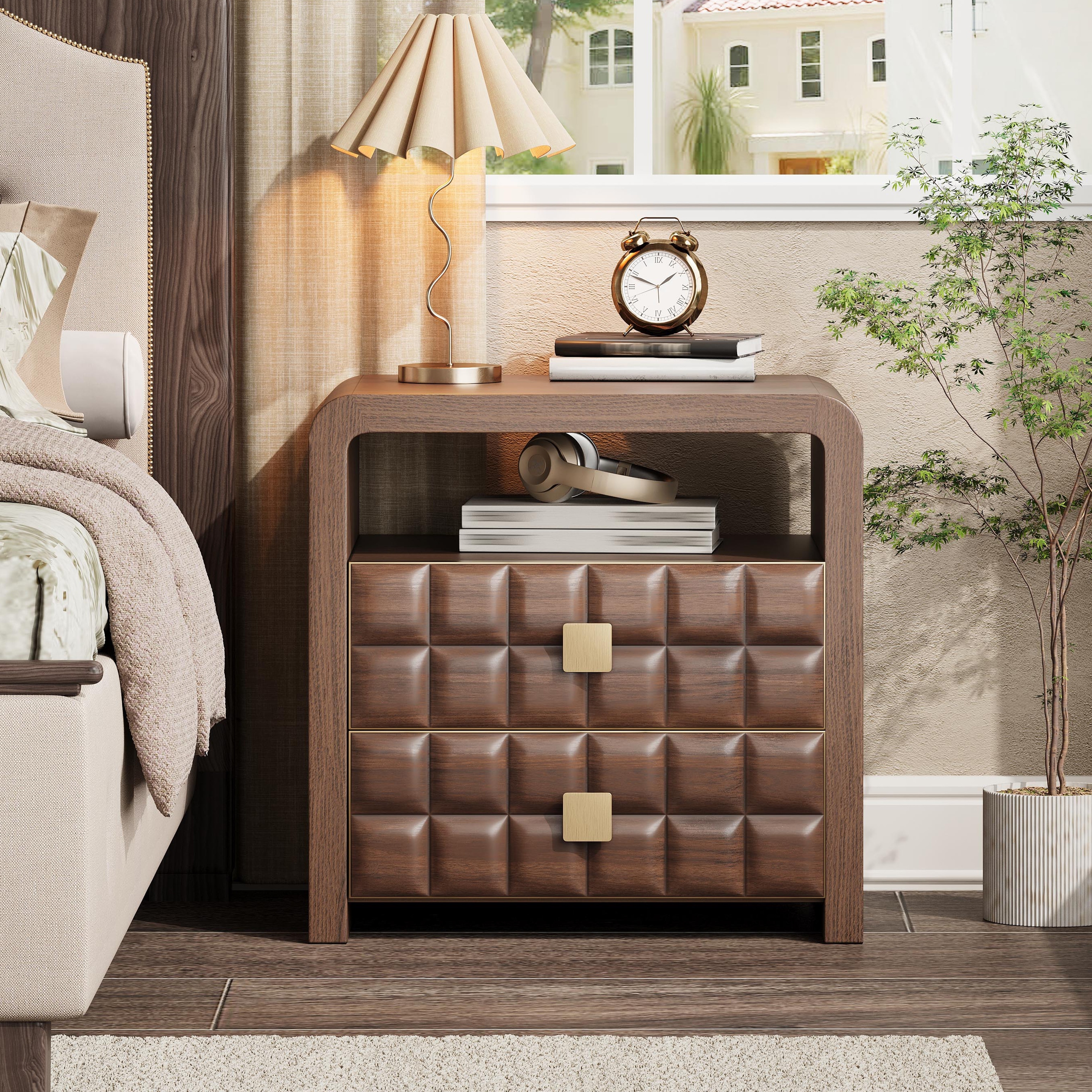 Christopher Knight Home - Walden Modern Wood Nightstand with Storage and Open Shelf