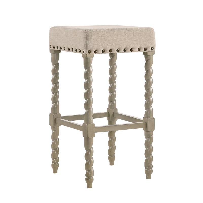 Backless Upholstered Square Seat Bar Stool with Nailhead Trim and Solid Wood Frame for Kitchen Bar Island - Cream-Grey-30"