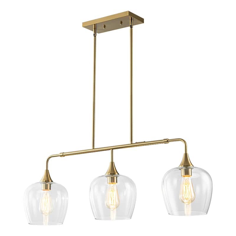 3-Light Modern Black/Gold Linear Kitchen Island Lights with Clear Glass Shade