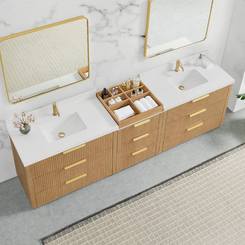 Santarem Double Vanity with Pure White Quartz Stone Top without Mirror