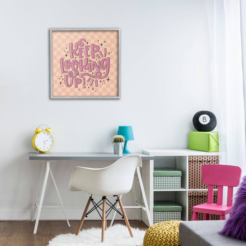 Stupell Keep Looking Up on Checkered Framed Giclee Art Design By Sarah Hickman