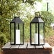 preview thumbnail 2 of 4, SAFAVIEH Outdoor Ruane 18-Inch Glass Lantern Set of 2, Black - 6" W x 5" D x 18" H