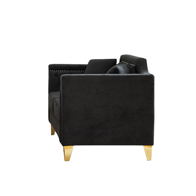 Mid-century Chenille Pull Buckle Sofa, Buttons Tufted With Copper Nail and Metal Leg