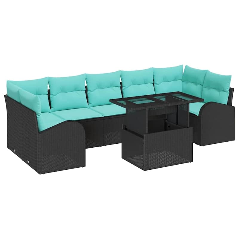 vidaXL 8 Garden Sofa Set with Cushions Black/Brown/Grey Poly Rattan - 113.8 x 48.8 x 27.2