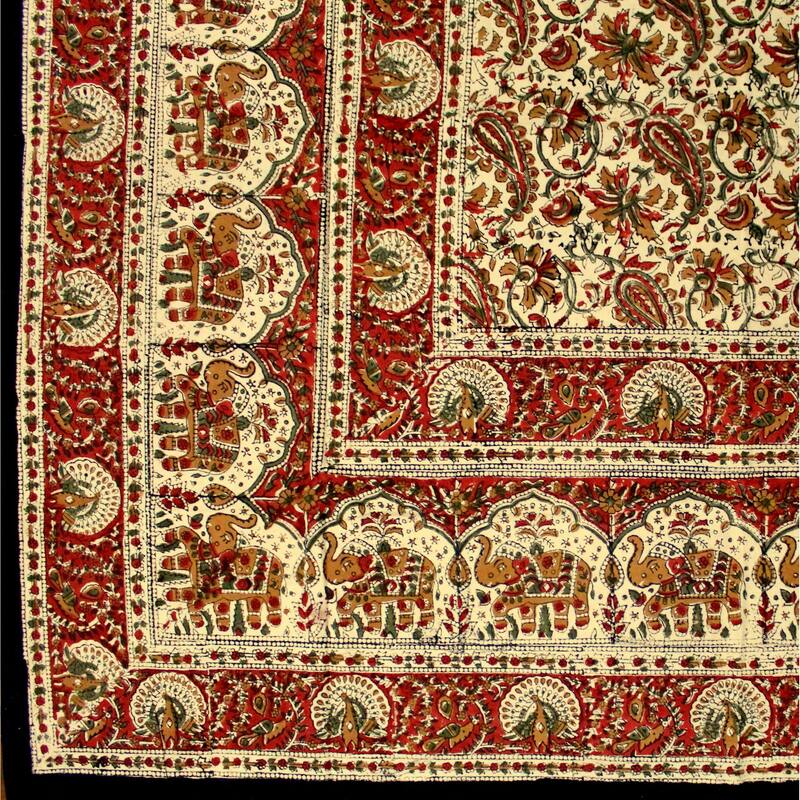 Cotton Hand Block Print Affluent Paisley Floral Tablecloth Collection