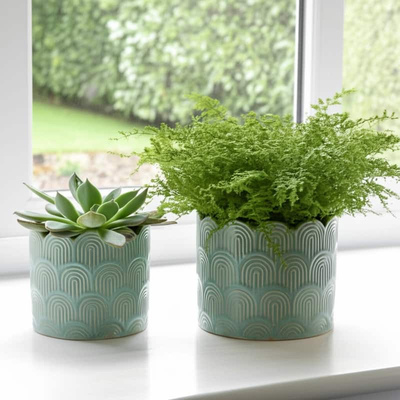 Stoneware Planters Scallop Design and Curved Rim Detail (Set of 2)