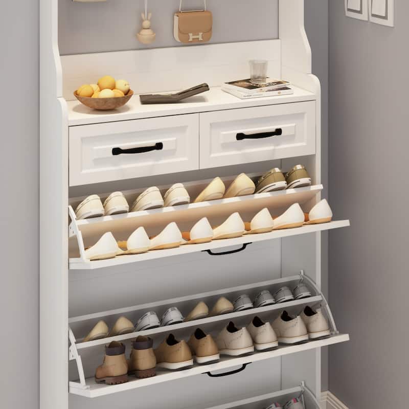 31.5 in.W Shoe Cabinet PVC Door with 3 Doors 2 Drawers with Hanger