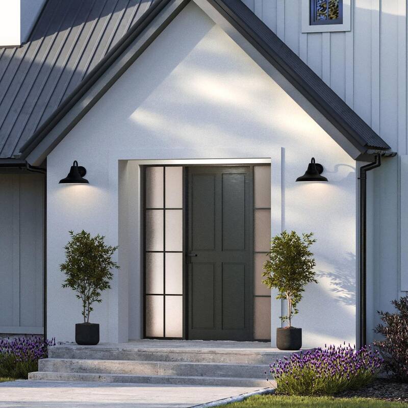 District Collection One-Light Black Metal Shade Outdoor Wall Lantern - 12 in x 13.25 in x 10.5 in