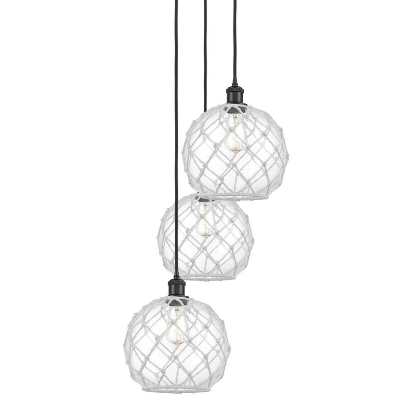 Innovations Lighting 113B-3P-37-17 Farmhouse Rope Pendant Farmhouse - Matte Black / Clear Glass with White Rope