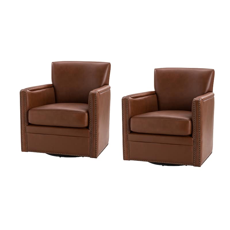 Pascual Classic Genuine Leather Swivel Chair With Nailhead Trim Arm Set of 2 by HULALA HOME