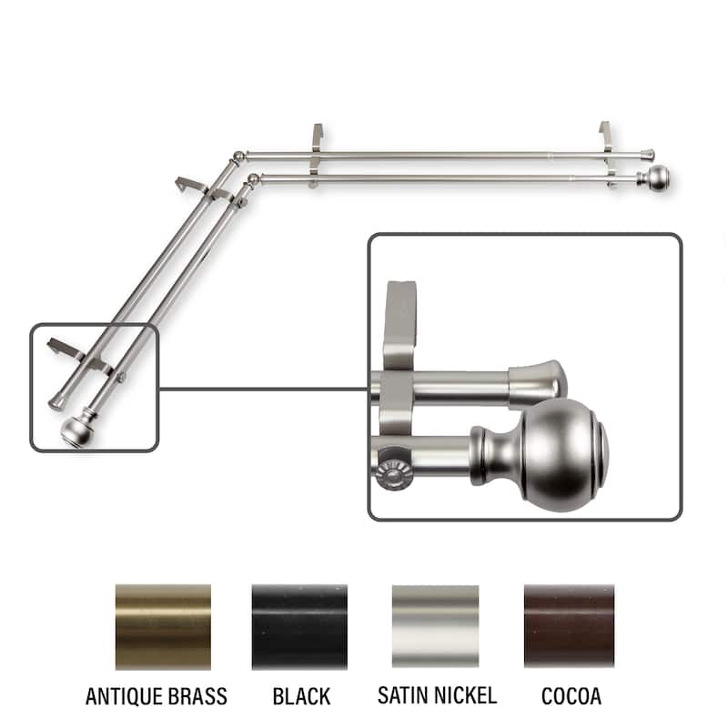 InStyleDesign Vesper Corner Window Double Curtain Rod 13/16 inch dia. - 120 to 170 inches - Satin Nickel