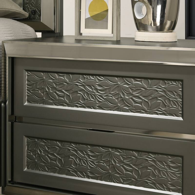 Furniture of America Iralles Modern 5-Piece Dark Grey Wood Queen Platform Bedroom Set with LED Light