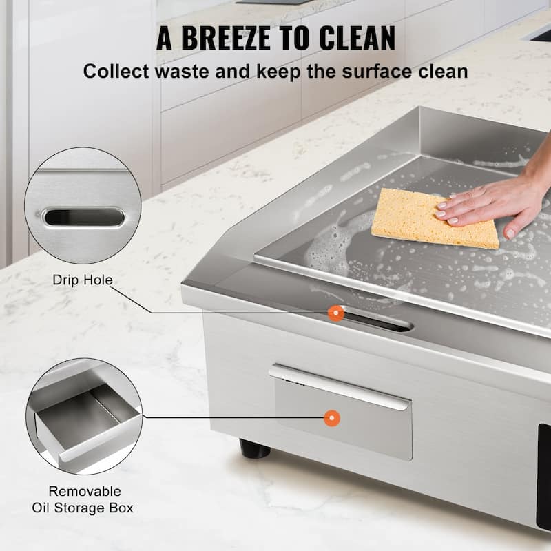 VEVOR Commercial Electric Griddle, 21", 1600W Countertop Flat Top Grill - 21", 1600W