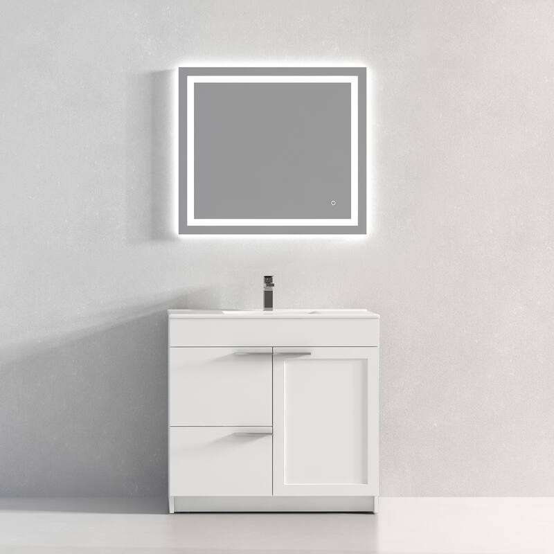 Blossom Hanover 36 Inch Bathroom Vanity with Topmount Ceramic Sink - MatteWhite