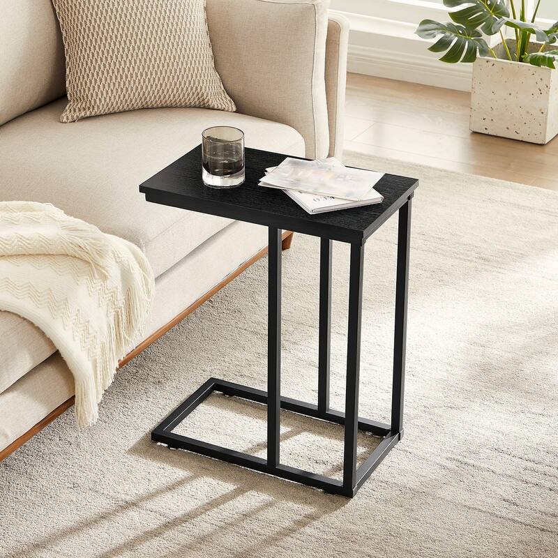 VECELO C-Shaped End Table Small Side Table Sofa Table with Metal Frame C-Shaped Couch Table Nightstand Set of 2