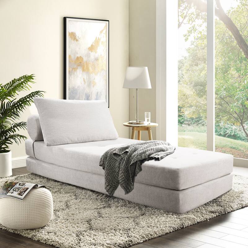 Art Leon Tufted Convertible Queen Size Chaise Lounge - Off-White