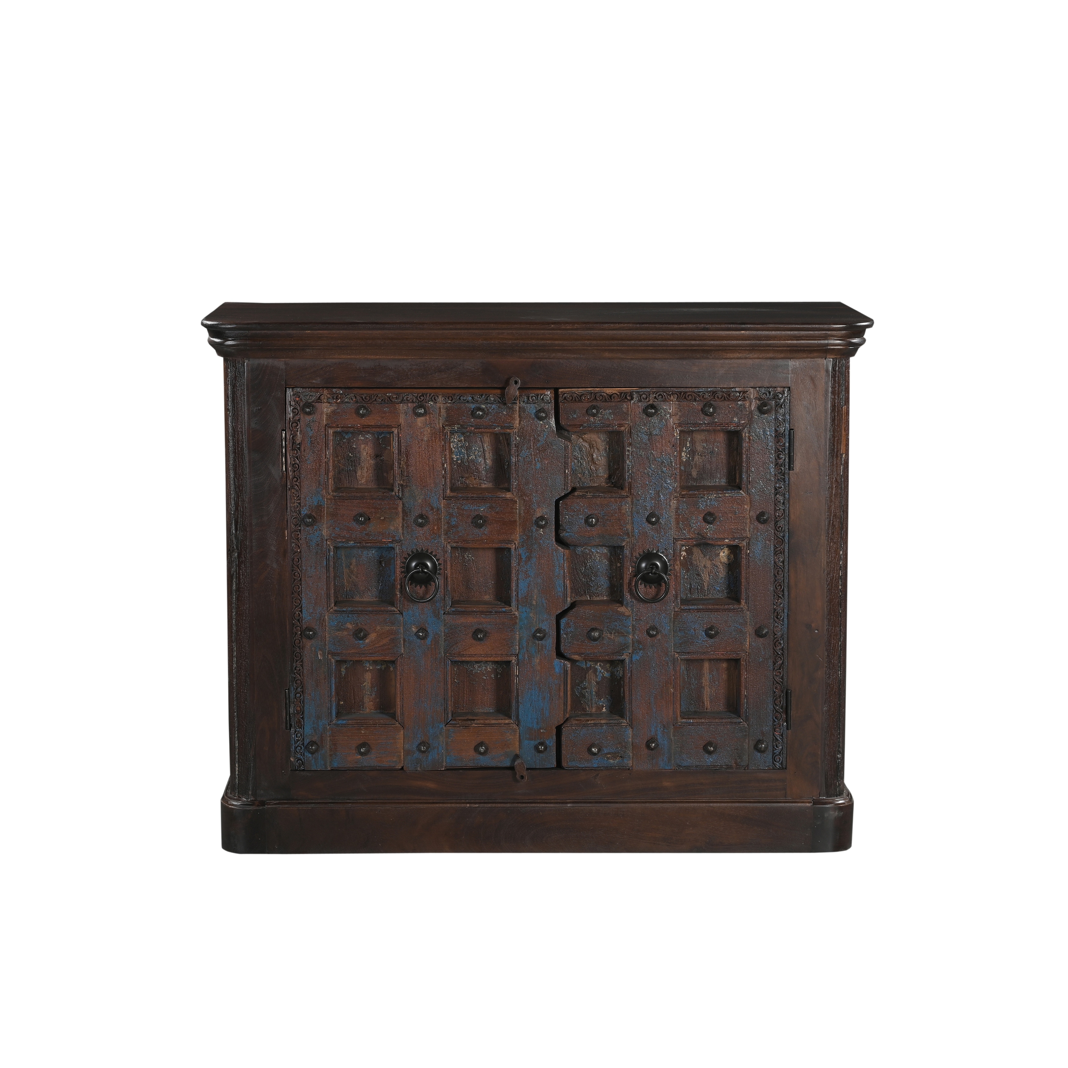 Solid Wood 2-Door Storage Sideboard Cabinet with Carved Doors