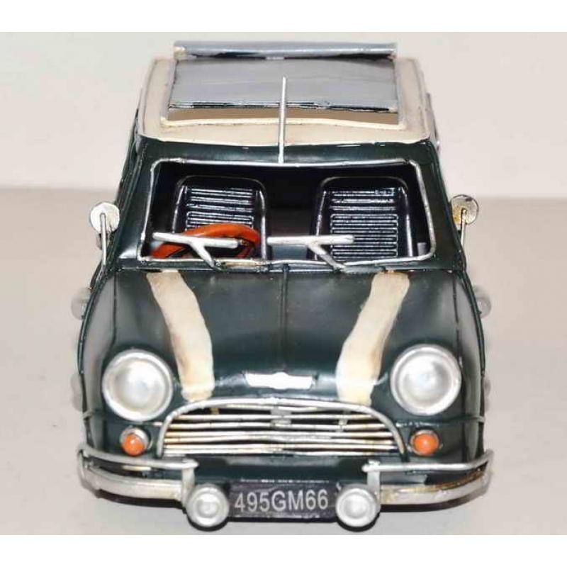 Metal Art Tin Model - Mini Cooper 1;18 Scale Green + White Roof  Metal